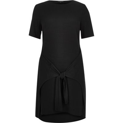 Black tied front T-shirt dress